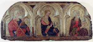 St. Andreas, St. Johannes der Evangelist und St. Petrus, vom linken Panel der Roudnice Predella, ca. 1340